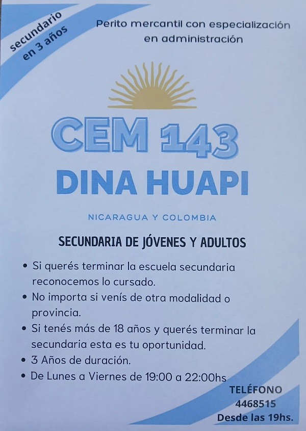 Queres terminar el secundario? El CEM 143 te espera