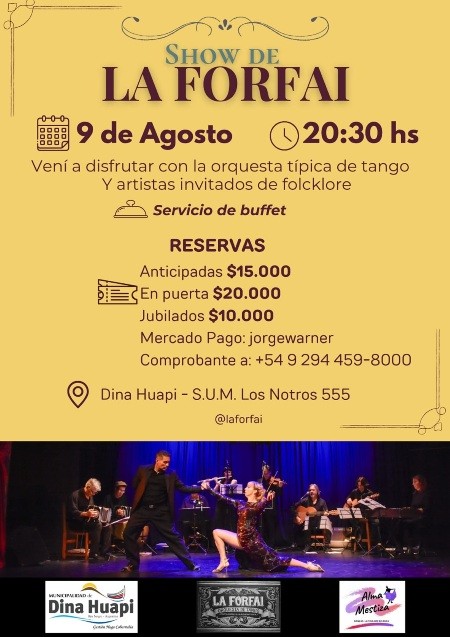 La Forfai y Alma Mestiza brindarán un gran show en el SUM de Dina Huapi