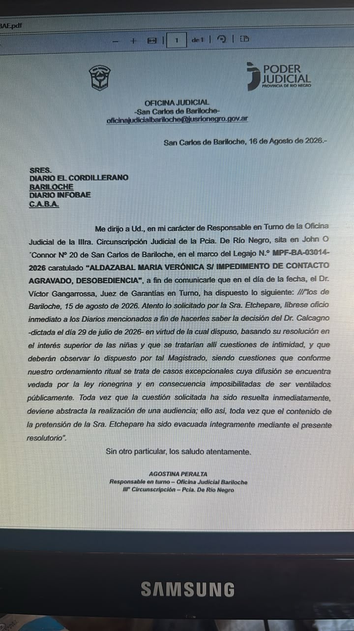 Porqu&eacute; bajamos la nota sobre caso judicial de Dina Huapi